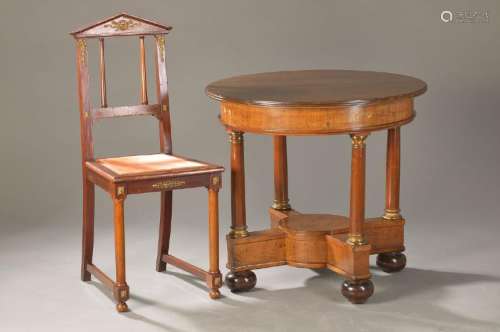 table with 4 chairs, around 1900, mahogany veneer