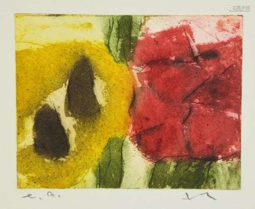 Klaus Fussmann, born 1938, color etching, flowers