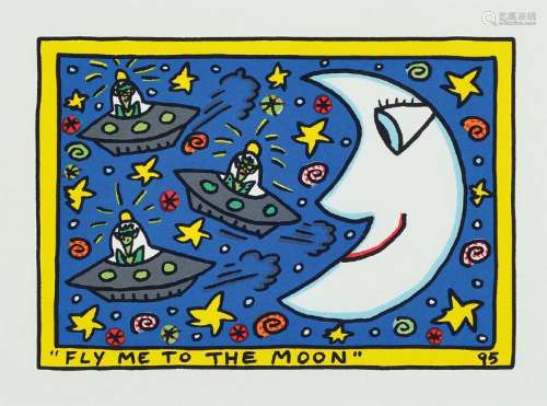 James Rizzi, 1950-2011, Fly me to the Moon, lithograph