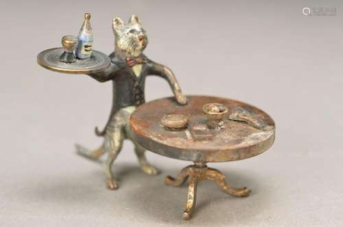 Vienna Bronze, 2.H.20.th. century, cat at table, sign