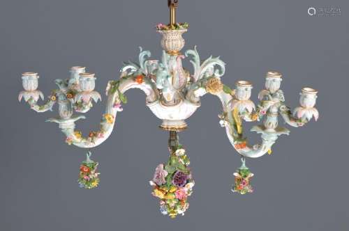 Ceiling lamp, Meissen, around 1880/90, three arms with