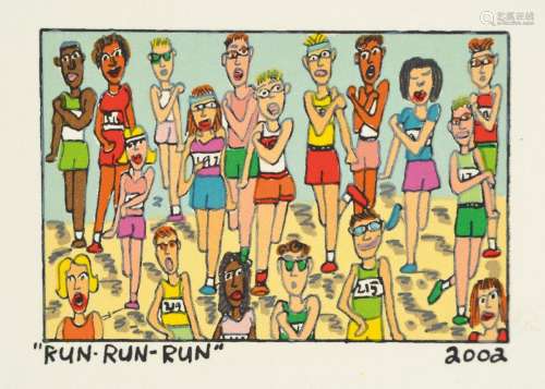 James Rizzi, 1950-2011, Run-Run-Run, lithograph