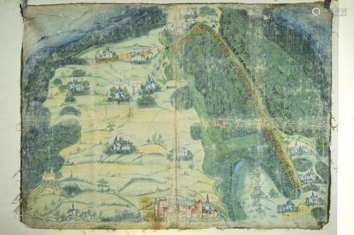 hand painted war map, German, around 1760, Gouache on