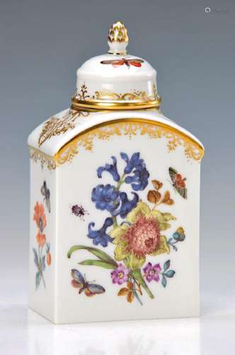 tea caddy, Meissen, 20th c., opulent painted in bright