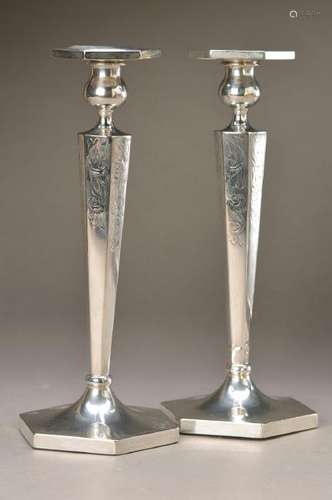 Pair of high Candlesticks, USA, Empire style, Sterling