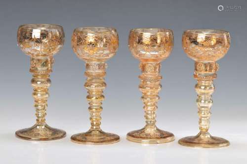 4 wine glasses, German, around 1890, blown glass