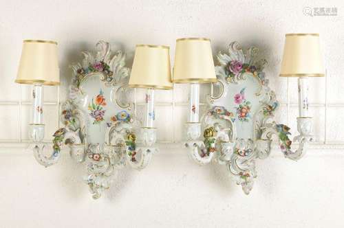 two wall sconces, Schierholz, around 1965, porcelain