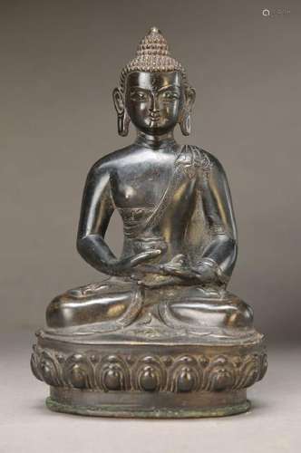 Buddha, Tibet, 19th c., Bronze, dark aeruginous