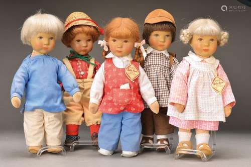 5 Käthe-Kruse dolls, 1980s, Model Hanne Kruse,orig