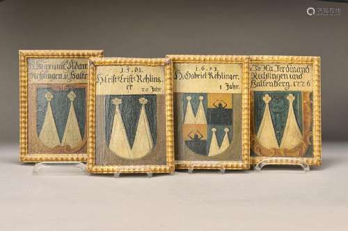 9 Crest paintings, German, around 1830-60, on wood,