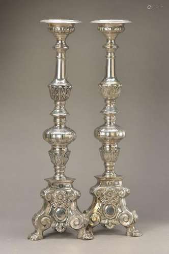 pair of church candlesticks, around 1880/90, silver