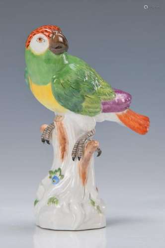 figurine, Meissen, 20th c., parrot on stump, painted in