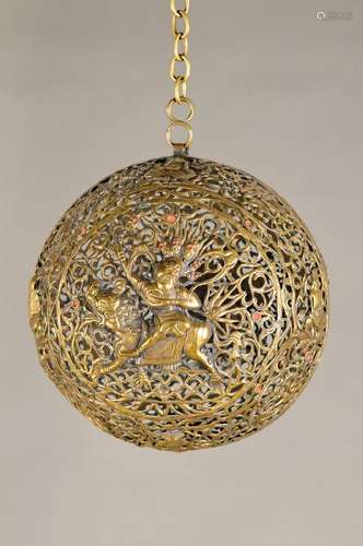 warmer, China, around 1900, metal in opulent fretwork