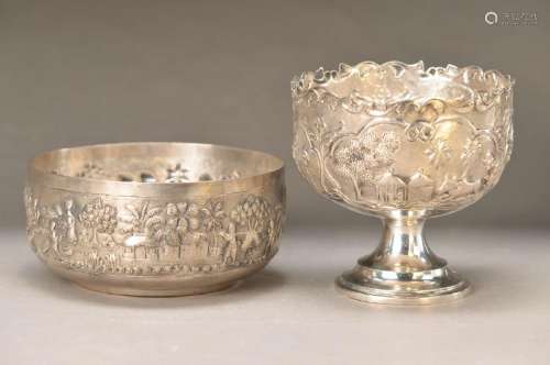 two bowls, Indonesia, around 1910-20, silver acid