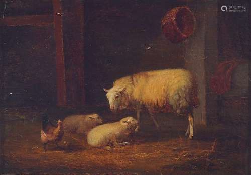 Eugene Verboeckhoven, 1798 / 99-1881, sheep and rooster