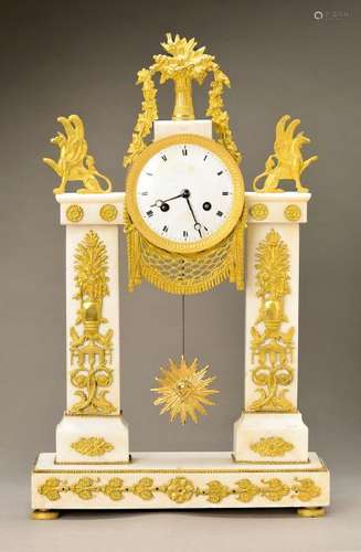 Portico clock, France, around 1820, white marble