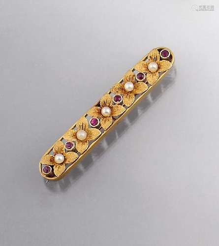 Brooch with pearl and small rubies, german approx. 1905