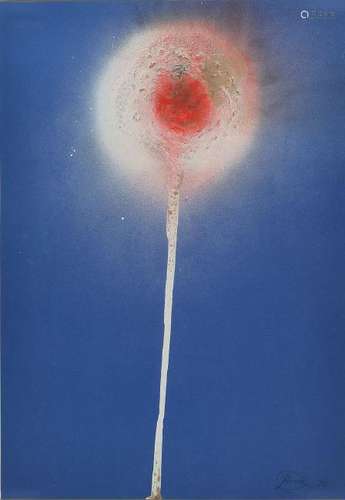 Otto Piene, 1928 - 2014, fire flower, fire gouache