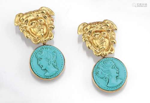 Pair of 18 kt gold earrings with turquoises