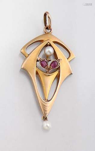 Art Nouveau pendant with rubies and pearls, german