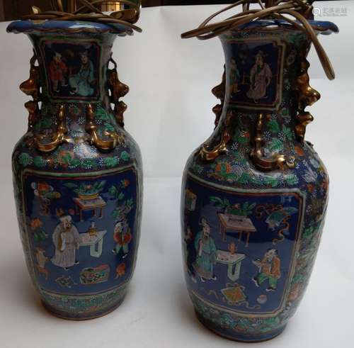 Pair of baluster vases \nPorcelain with powder blue…