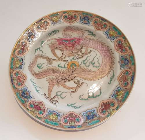 Dish portraying dragon chasing the luminous pearl …