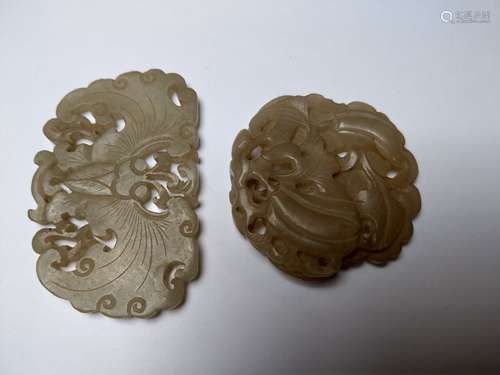 Two jade medallions \nFeaturing butterflies and lot…