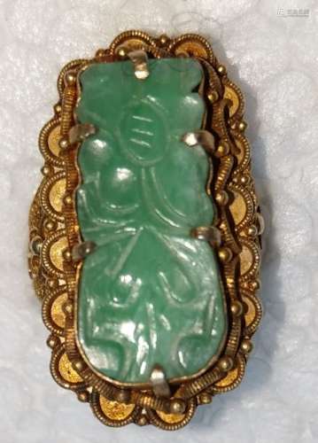 Jade ring \nGilded silver filigree set with a jade …