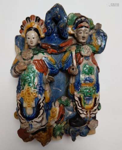 Applique incense vase \nPolychrome terracotta, depi…