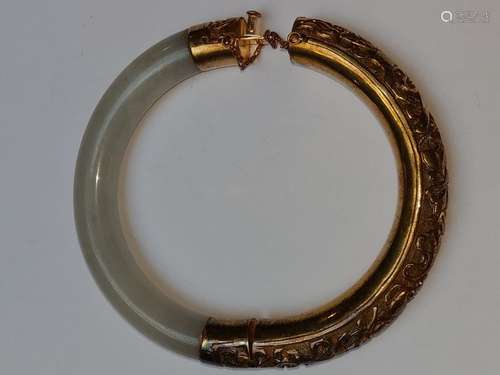 Jade and silver gilt bangle \nOne half is composed …