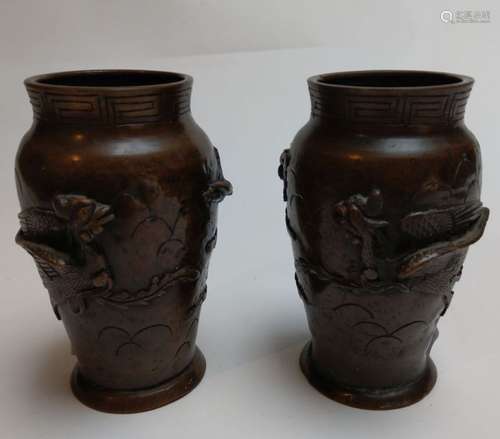 Pair of bronze vases \nFeaturing a phoenix. China, …