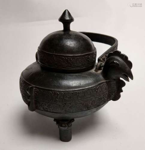 Archaic style Zun teapot \nBronze, featuring a roos…