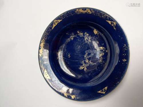 Powder blue plate \nPorcelain with gilded décor of …