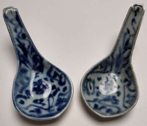 Two Kangxi spoons \nWhite porcelain with blue glaze…