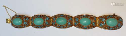 Turquoise bracelet \nArticulated, composed of 5 gil…
