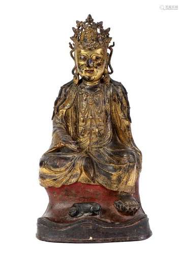 Large Buddha \nGilded and red lacquered bronze, wit…