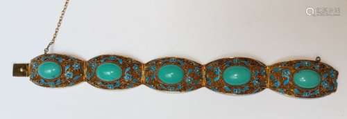 Turquoise bracelet \nArticulated, composed of 5 gil…