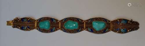 Turquoise bracelet \nArticulated, composed of 5 gil…