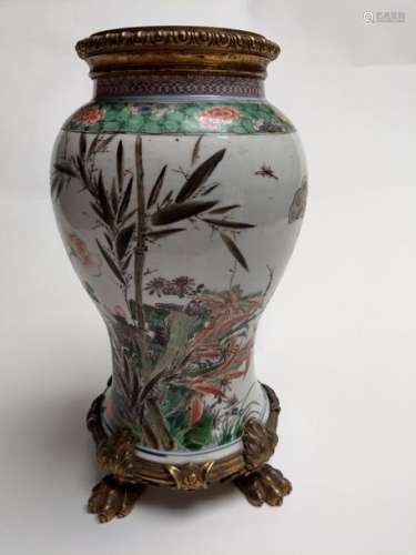 Baluster vase decorated with birds, bamboo, and fl…