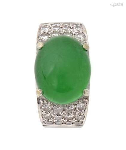 Fei Cui jade solitaire ring \nPlatinum and moissani…