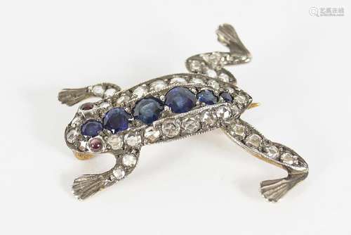 18 CT. GOLD, DIAMOND AND SAPPHIRE BROOCH