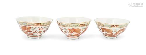 THREE CHINESE QING POLYCHROME BOWLS