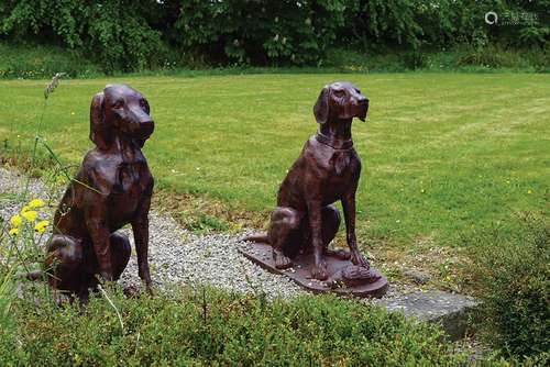 PAIR OF CAST IRON SEATED HUNTING DOGS