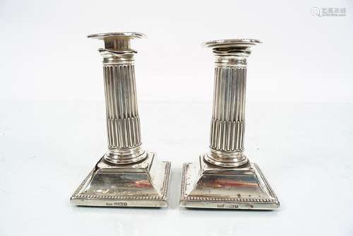 PAIR OF CORINTHIAN COLUMN SHEFFIELD CANDLESTICKS