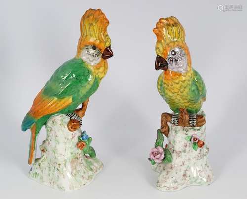 PAIR 19TH-CENTURY POLYCHROME CHINA PARAKEETS