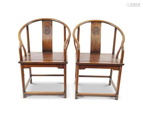PAIR OF CHINESE QING HARDWOOD CEREMONIAL CHAIRS
