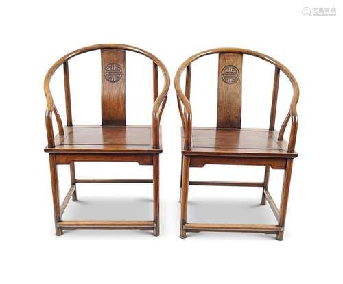 PAIR OF CHINESE QING HARDWOOD CEREMONIAL CHAIRS