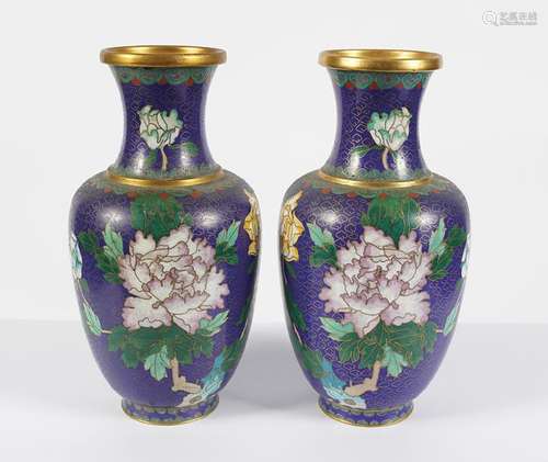 PAIR OF CHINESE CLOISONNÉ ENAMELLED VASES