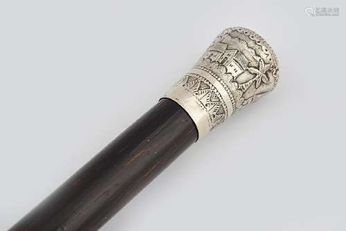 19TH-CENTURY EBONY SILVER HANDLED WALKING STICK