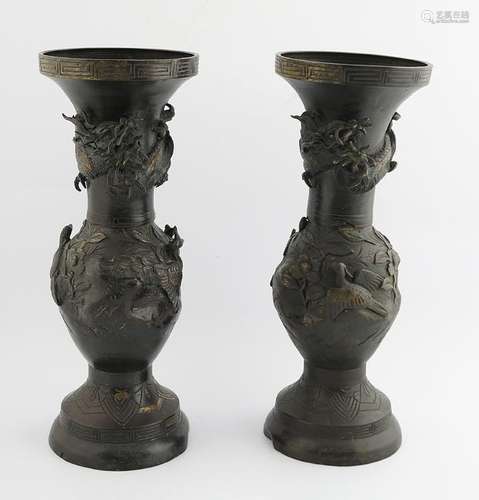 PAIR OF JAPANESE BRONZE DRAGON VASES